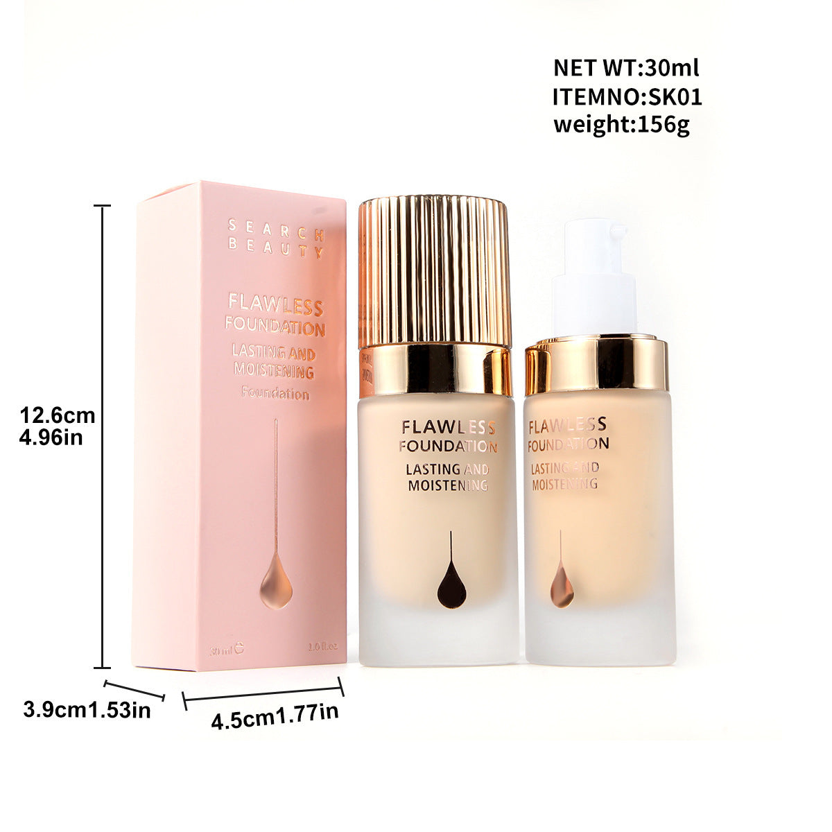 Cross-border SEARCH BEAUTY Foundation Liquid Is Not Easy To Take Off Makeup Waterproof Sweat-proof Oil Control Concealer Moisturizing Light Transparent Foundation