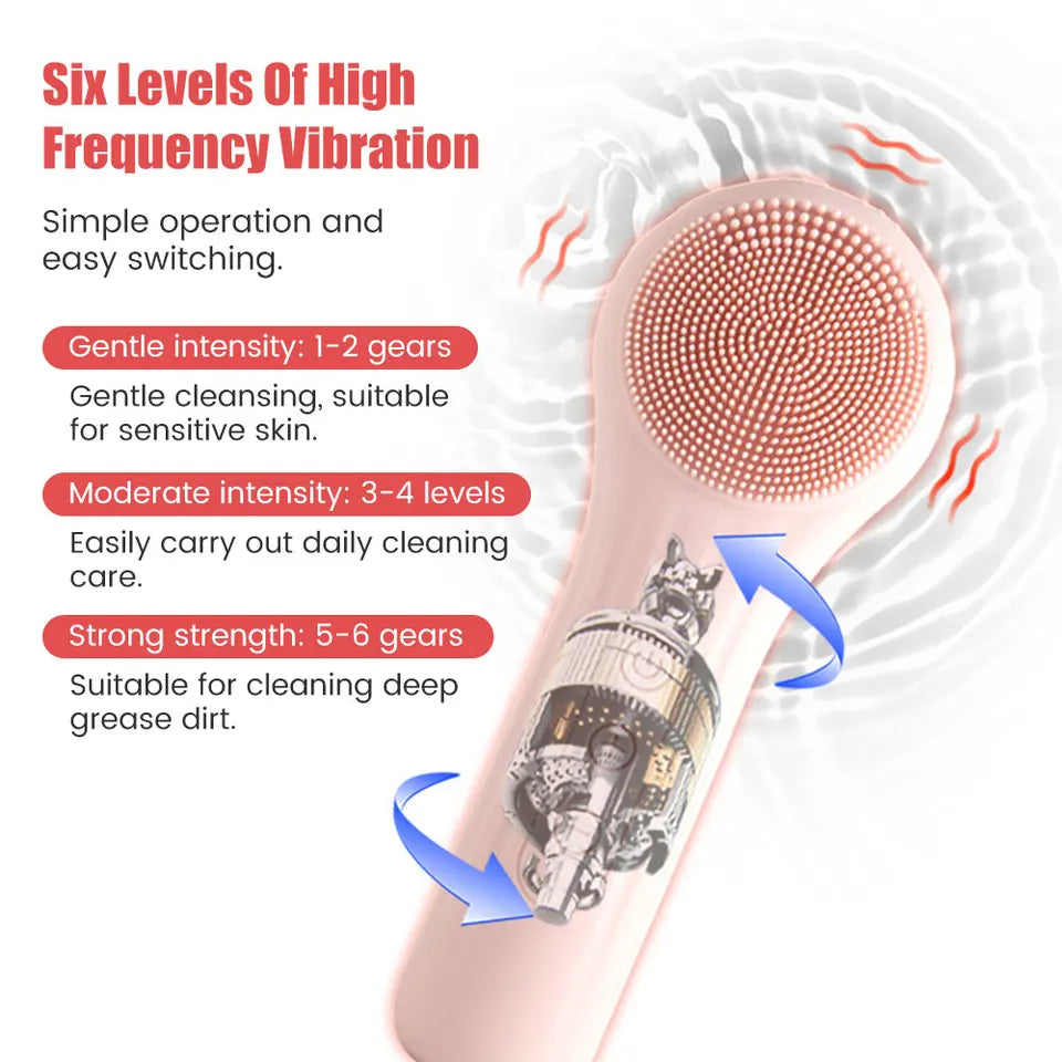 Electric Facial Cleansing Brush Ultrasonic Vibration Silicone Face Cleanser Deep Pores Washing Skin Blackhead Cleaning Massager