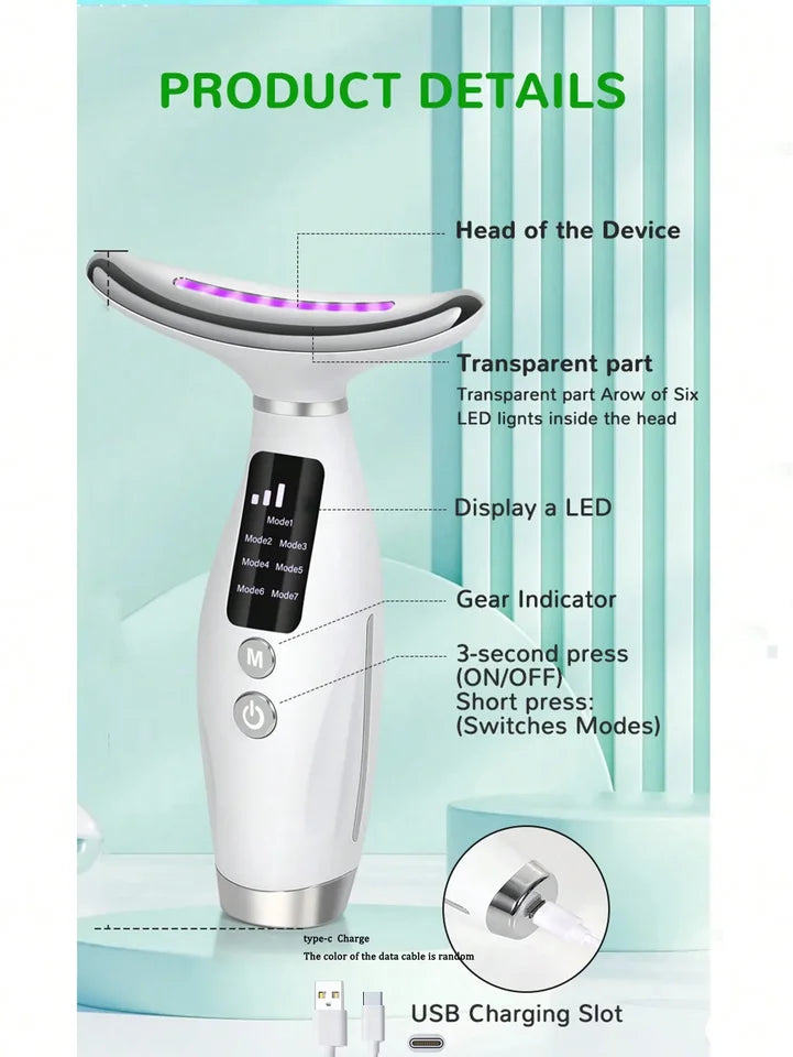 Beauty Instrument for Jawline Lifting and Neck Skin Firming, 7 Speeds Adjustment LED Light Therapy, Home Spa Equipment